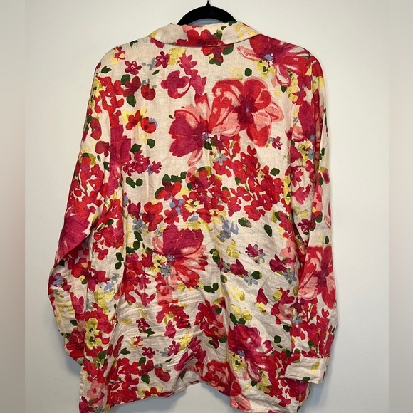 Charter Club 100% Linen Floral Button Down Blouse XL - Picture 8 of 9